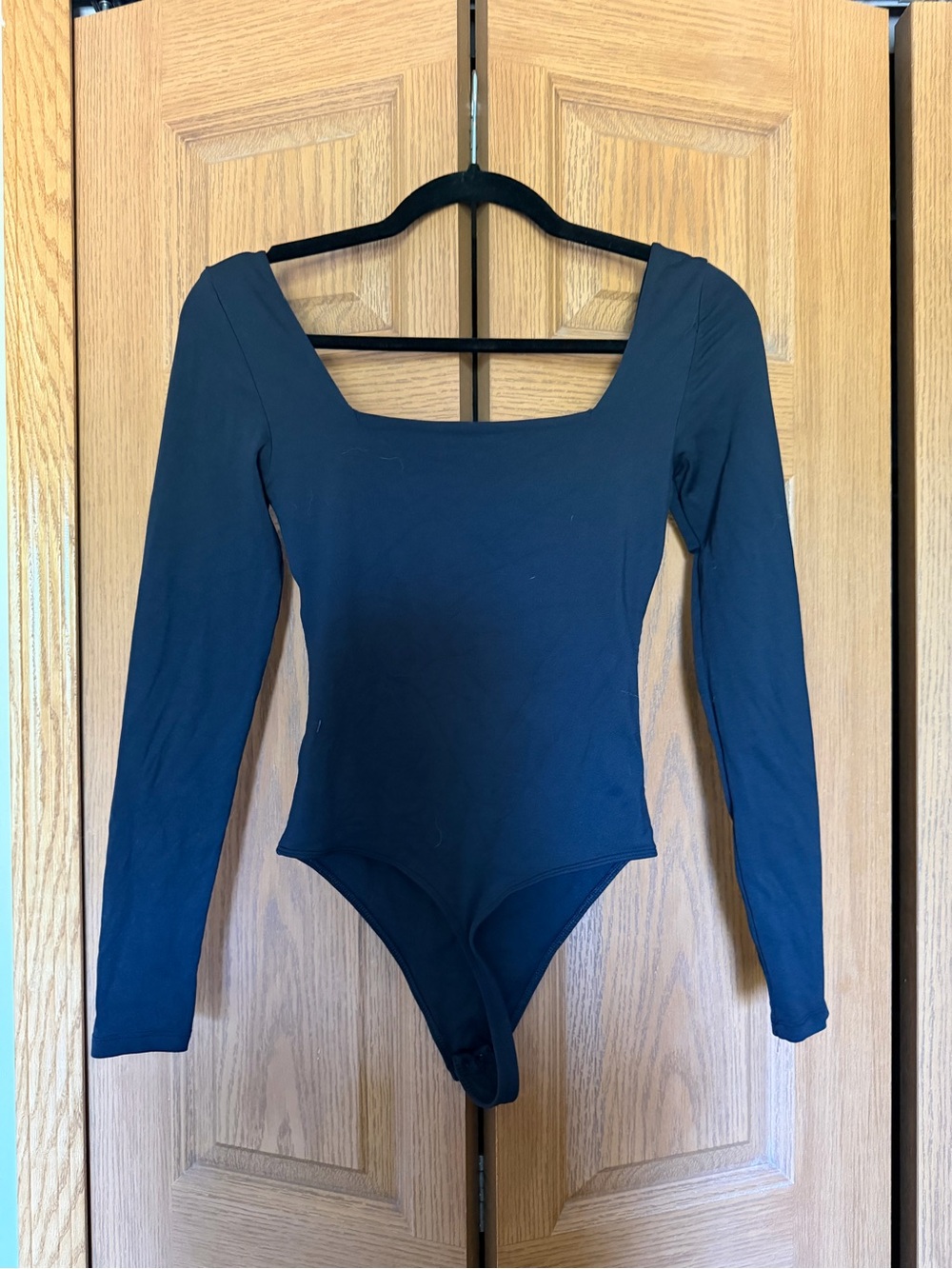 Babaton Black Square-Neck Long Sleeve Bodysuit